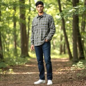 Eddie Bauer Men's XL Tall Green Plaid Flannel Shirt Long Sleeve Relaxed Fit